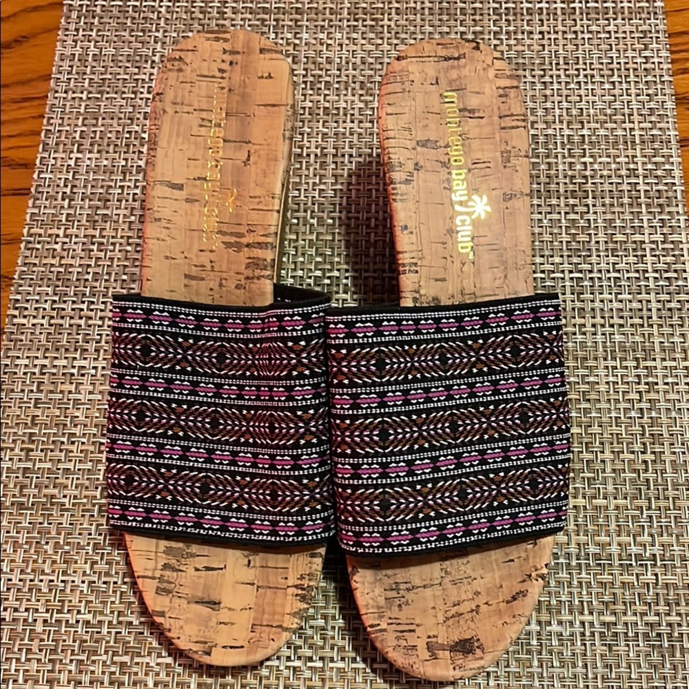 Montego Bay Club Black and Pink Sandals with Cork Sole